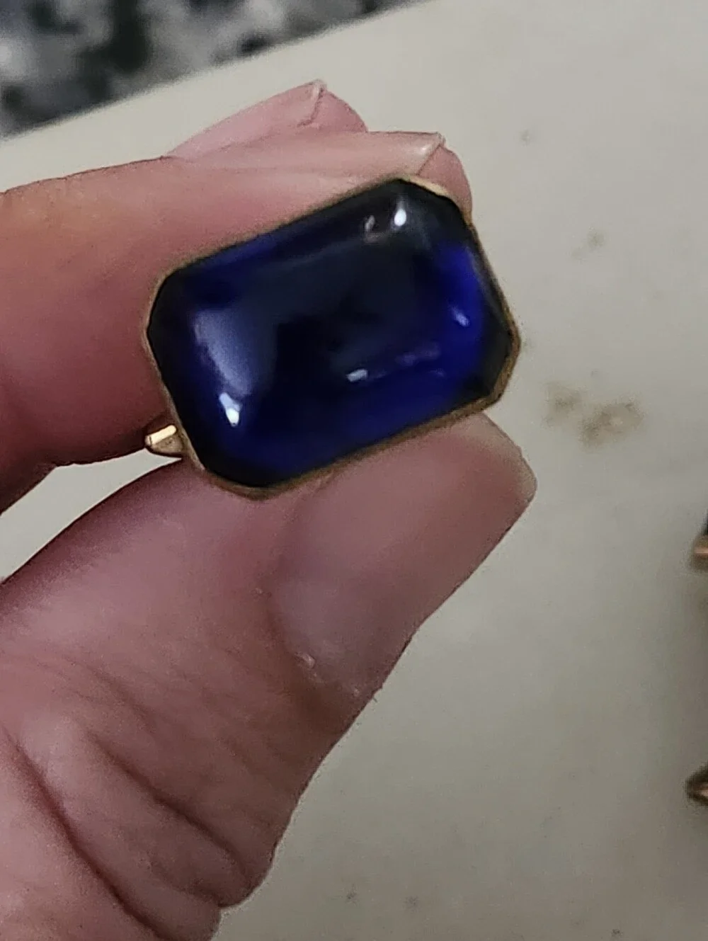 Vtg Gold-Tone Cufflinks with Deep Blue Glass Inset